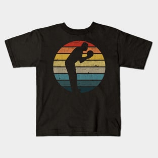 Bowling Silhouette On A Distressed Retro Sunset design Kids T-Shirt